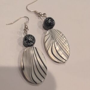 Black & White Swirl Drop Earrings with Marbled Accent